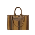Brown and yellow striped canvas tote bag with leather straps and crossbody strap - Khaki