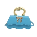 Bright blue crossbody bag with gold bow clasp and oversized sculptural metal handle - Blue
