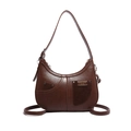 Bolso de media luna marrón oscuro vintage con bolsillo retro y emblema dorado - Marrón
