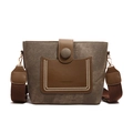 Borsa a secchiello vintage in tela con finiture in pelle marrone e tracolla in tessuto - Marrone