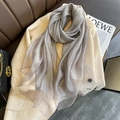 Gray long silk blend scarf with thin white vertical stripes and silky luster finish - Gray