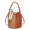Chic two-tone bucket bag in light brown and caramel lychee leather with crossbody strap - Khaki Brown