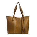 Vintage καφέ γυναικεία τσάντα tote με πλεκτές λαβές και διακοσμητική φούντα - Καφέ