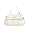 Elegante borsa a scatola crema con trama marmorea e motivi geometrici da donna - Bianco Sporco