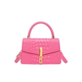 Pink crocodile pattern handbag with gold hardware clasp and adjustable strap - Pink