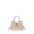Beige crocodile embossed crossbody bag with golden geometric clasp and top handle - Khaki