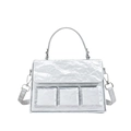 Elegante borsa a mano argento metallizzato con quadrati a rilievo e tracolla regolabile - Argento