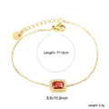 Gold stainless steel bracelet with red rectangular zircon and halo crystals - Gold Red Gem Rectangular Style (BR27640EG)