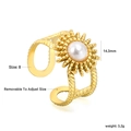 Vintage 18K gold stainless steel sunflower ring with pearl and adjustable sun pattern - Sunflower Faux Pearl Style (RI1517A8G)