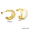 18K gold plated C-shaped stainless steel earrings with white enamel inlay 16x30mm - White Enamel (EA32840AG)