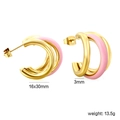 Pink enamel C-shape hoop earrings in gold stainless steel finish, size 16x30mm - Pink Enamel (EA32840FG)