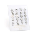 Set of 10 pairs of 316L stainless steel hypoallergenic stud earrings in assorted shapes - 10 Pairs Silver Stainless Steel Stud Earrings Set (ET110401S)