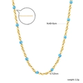 Detail view of golden necklace with blue beads showing extension chain and 40+5cm size info - Light Blue Enamel Style (NE2D780KG)