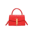 Red crocodile texture handbag with gold metal lock clasp and detachable shoulder strap - Red