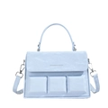 Light blue crossbody box bag with silver hardware and top handle for women - Blue