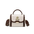 Borsa a tracolla alla moda bianco crema e marrone con ampia tracolla e logo dorato - Bianco
