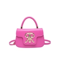 Chic hot pink square handbag with decorative gold buckle and adjustable crossbody strap - Rose Red