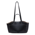 Minimalist black tote bag with white contrast stitching and dual handles for shoulder use - Black