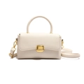Minimalist creamy white satchel bag with litchi texture and golden buckle closure - White