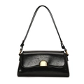 Classic black baguette shoulder bag with rectangular body and golden metal buckle - Black