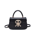 Chic black square handbag with golden crown logo and detachable shoulder strap - Black