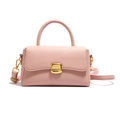 Pink lychee grain leather crossbody handbag with gold square rotating metal lock - Pink