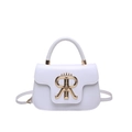 Chic white square crossbody bag with gold RR crown logo and top handle for women - White