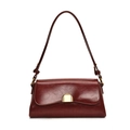 Vintage burgundy leather baguette bag with a glossy finish and gold semicircular buckle - Red