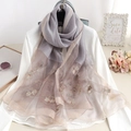 Pink and grey gradient silk blend shawl with embroidered floral patterns and bead detail - Gradient Floral Embroidery Gray