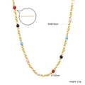 Detail view of gold stainless steel necklace with multi-colored beads and 40+5cm sizing - Multi-Color Enamel Style (NE2D780MG)