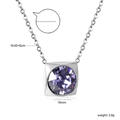 Silver square pendant necklace with a round purple zircon and size measurement details - Silver Light Purple (NE2D040MS)