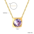 Golden necklace with square purple opal pendant and crystal details for women - Gold Purple (NE2D040JG)