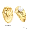 Detailed view of 18K gold earrings featuring pearl inlay and shell texture design - Radial Shell Texture Style (EA5A580AG)