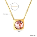 Elegant gold square pendant necklace with a round pink zircon December birthstone - Gold Light Pink (NE2D040FG)