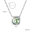 Silver square birthstone necklace featuring a light green zircon with detailed size marking - Silver Light Green (NE2D040OS)