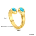 Detail of adjustable gold ring size 8 with turquoise stone and dimension measurements - Double Turquoise Threaded Style (RI1519K8G)