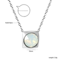 Square opal pendant necklace in silver stainless steel with 43+5cm chain detail - Silver Opal (NE2D041AS)