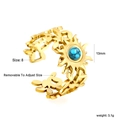 Close-up of bohemian adjustable sunburst ring with turquoise stone and size dimensions - Hollow Sunflower Turquoise Style (RI1516K8G)
