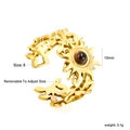 Adjustable sun-shaped stainless steel gold ring with brown gemstone center detail - Hollow Sunflower Tiger Eye Style (RI1516G8G)
