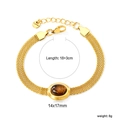Edelstahl Gliederkette mit 18K Goldbeschichtung und ovalem Tigerauge Edelstein - Braunes Tigerauge-Armband (BR27390GG)