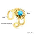 Adjustable golden sunflower ring with blue turquoise and twisted band texture - Sunflower Turquoise Style (RI1517K8G)