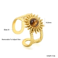 Adjustable sun-shaped gold ring featuring a brown tiger eye stone and twisted band - Sunflower Tiger Eye Style (RI1517G8G)