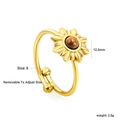 Adjustable golden sunflower ring with tiger eye stone and 12.3mm floral design - Sunflower Tiger Eye Style (RI1512G8G)