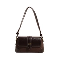 Bolso vintage francés marrón oscuro con texturas en contraste y hebilla dorada - Marrón