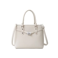 Elegant ivory white crossbody tote bag featuring litchi texture and silver twist lock - White