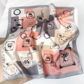 Detail of silk square scarf featuring vintage sketches and elegant geometric patterns - Pink Gray (Illustrations)