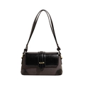Bolso de hombro vintage francés en tela gris oscuro con detalles de cuero negro - Negro