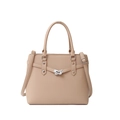 Elegant apricot large capacity tote bag with lychee texture and silver twist lock - Light Khaki