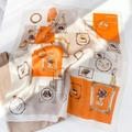 Detail of silk scarf with vintage portrait prints and elegant shutters light shadows - Orange (Illustrations)
