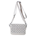 Chic cream PU crossbody bag featuring sparkling rhinestone studs and herringbone strap - White
